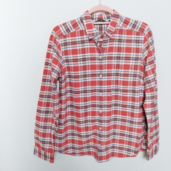 Eddie Bauer Orange and White Plaid Flannel Button Down Shirt Size Medium - Picture 2 of 11